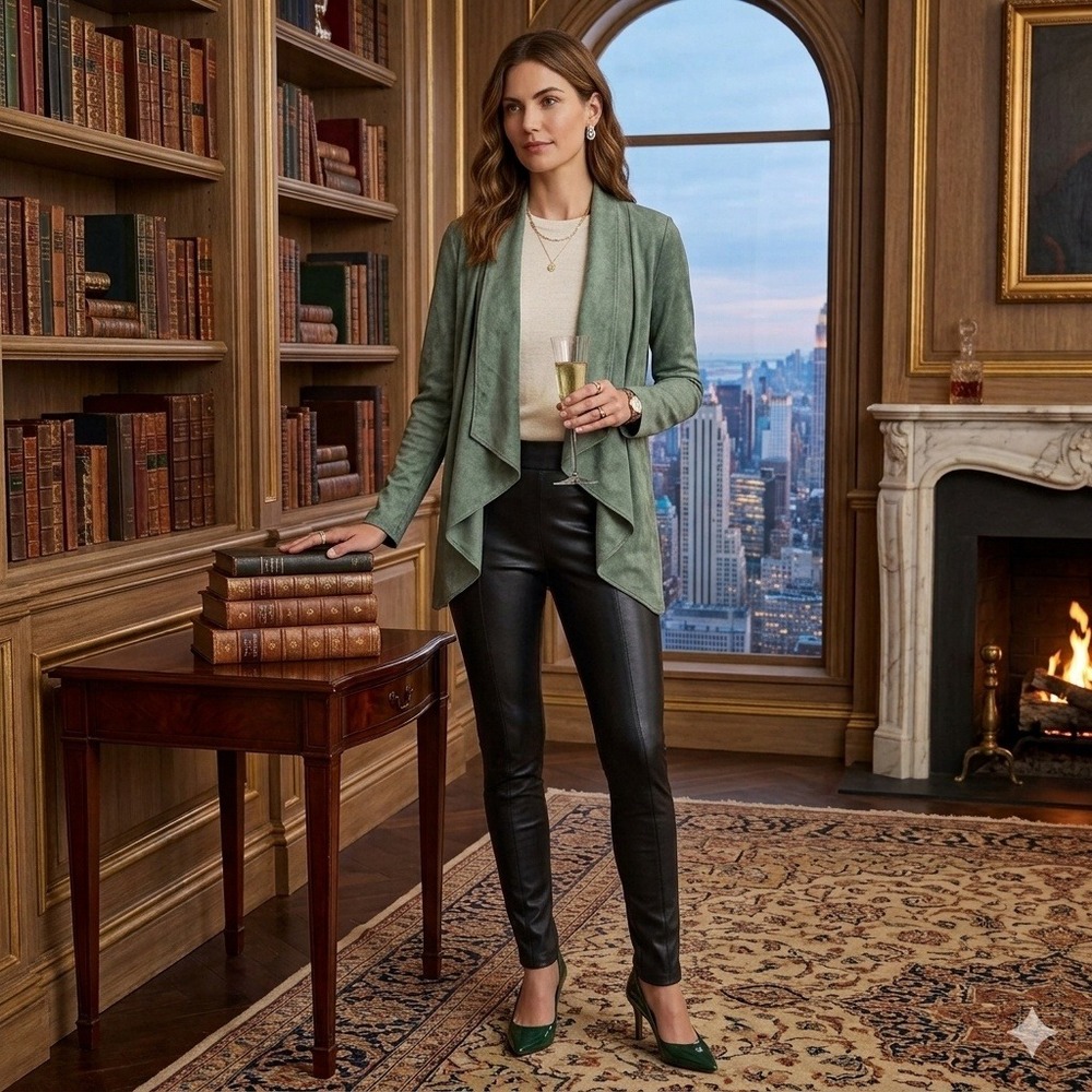 Testimony Los Angeles Cardigan Womens XS Green Artisanal Peplum Mineral Wash